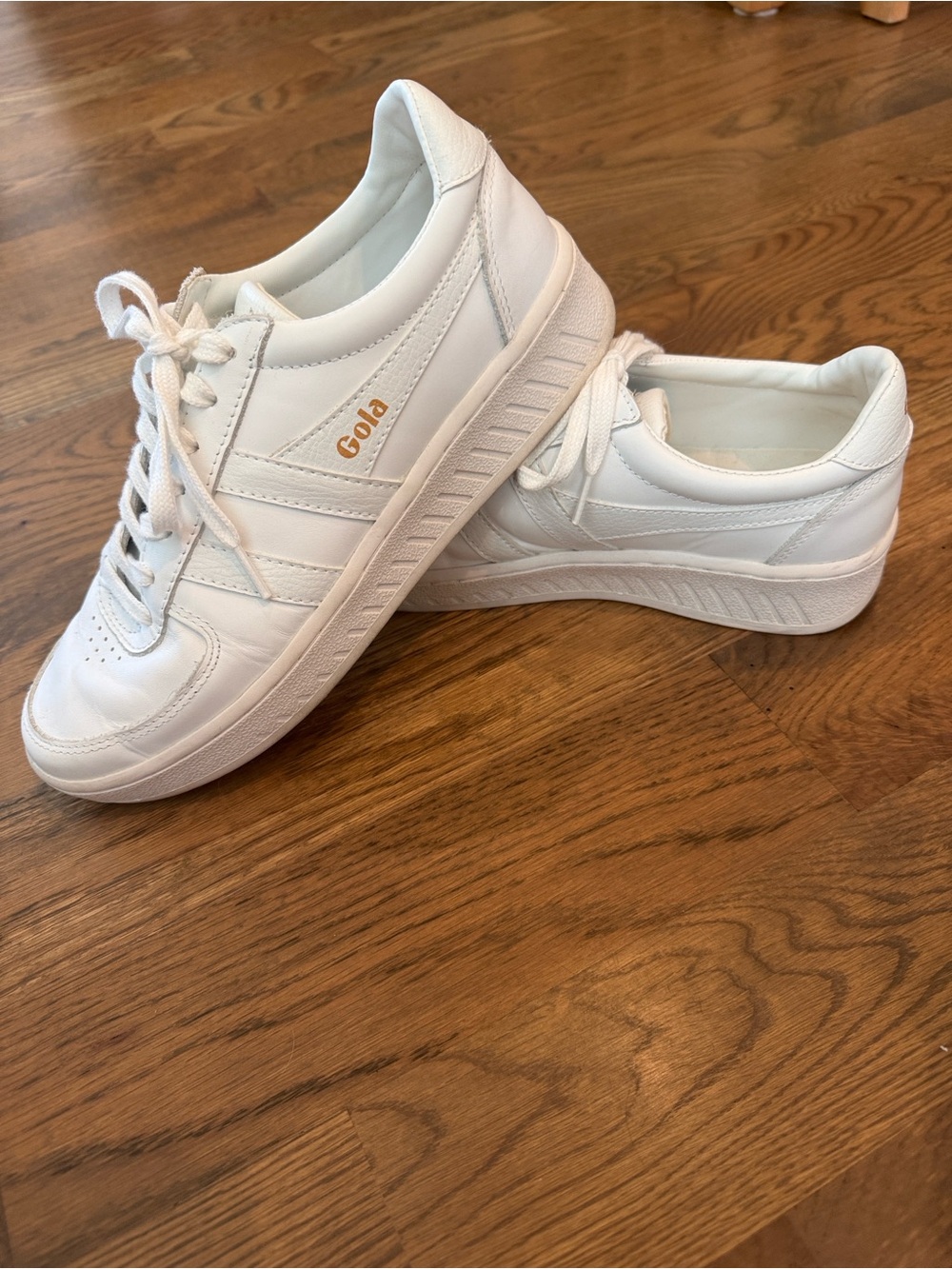 Gola Grandslam Leather White Sneakers Gold Logo Women’s Size 9 - Picture 2 of 5